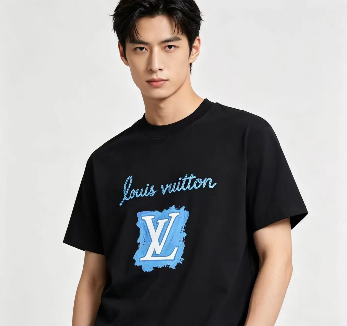 Louis Vuitton/Louis Vuitton blue graffiti LV printed short sleeves